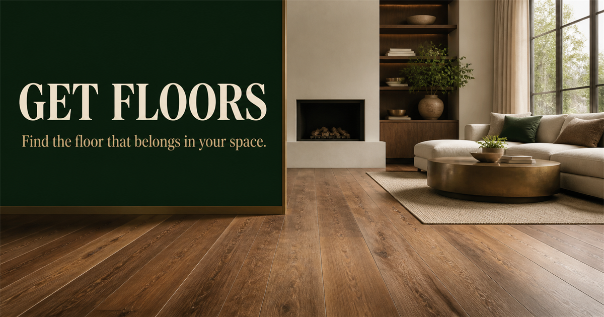 Warm modern living room with natural wood flooring